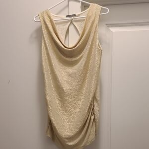 Suzy Shier Cream Gold Sleeveless Cowl Neck Blouse